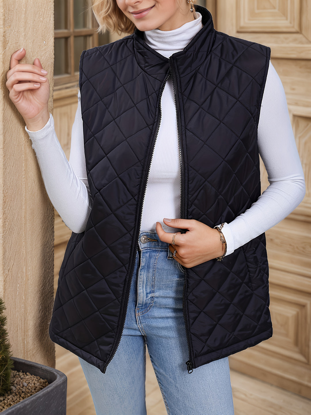 Lidewij | Gewatteerde Bodywarmer met Ruitmotief