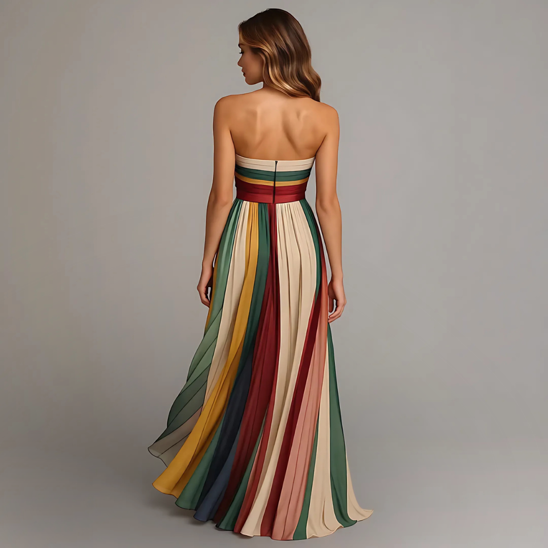 Feline | Kleurrijke Strapless Maxi Jurk