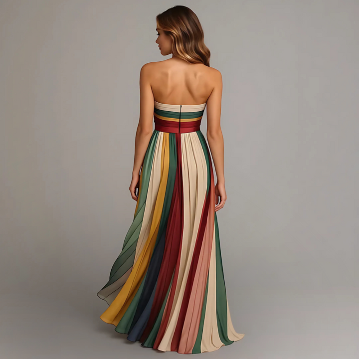 Feline | Kleurrijke Strapless Maxi Jurk