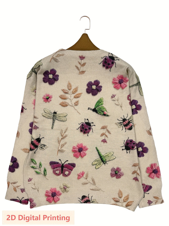 Marga | Bloemrijke Trui met Borduursels