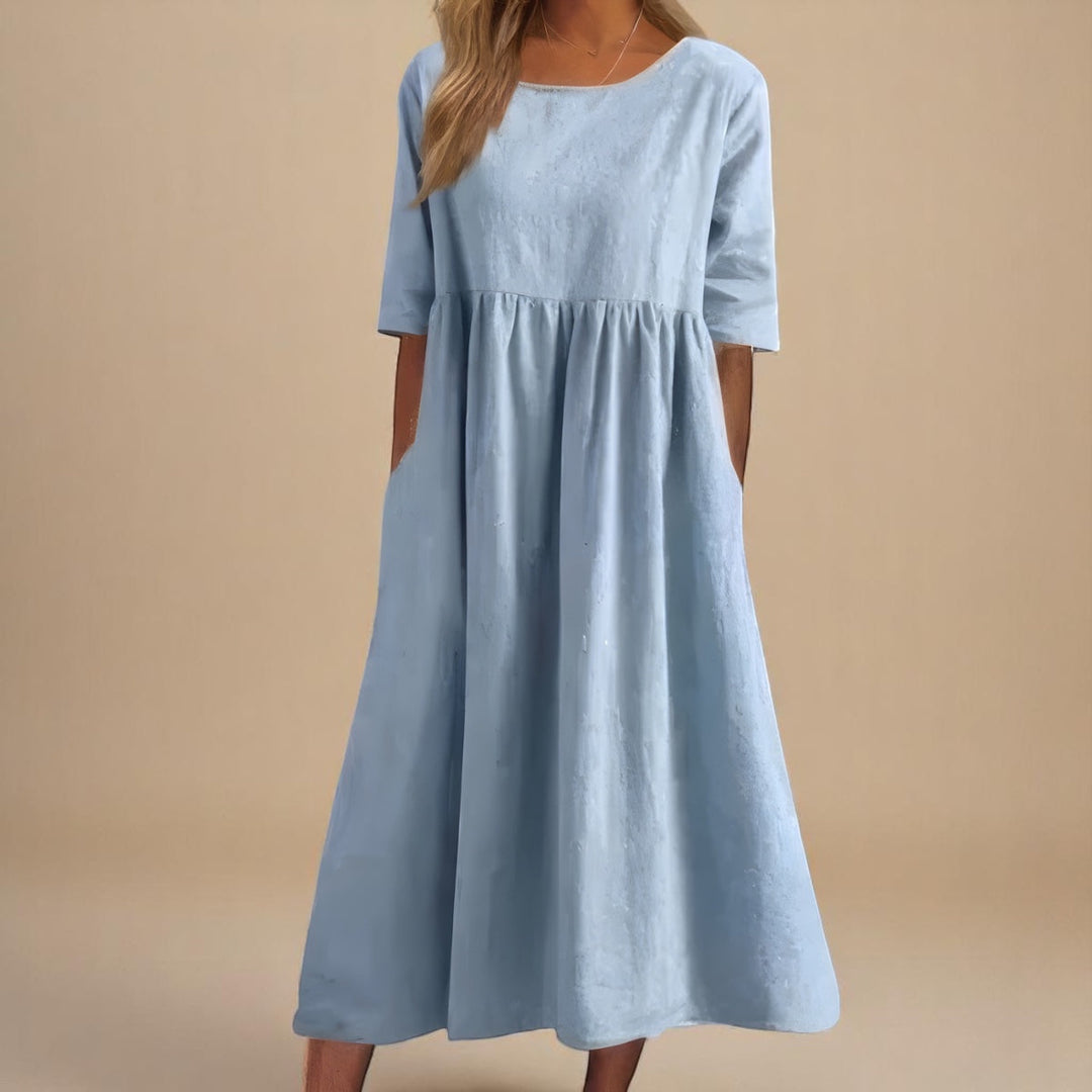 Catherine | Wijde Zomerjurk met Ronde Hals
