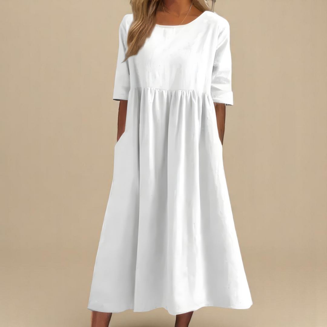 Catherine | Wijde Zomerjurk met Ronde Hals