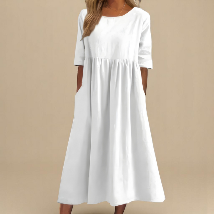 Catherine | Wijde Zomerjurk met Ronde Hals