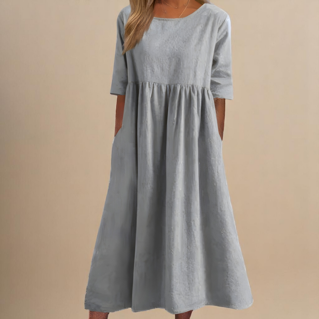 Catherine | Wijde Zomerjurk met Ronde Hals