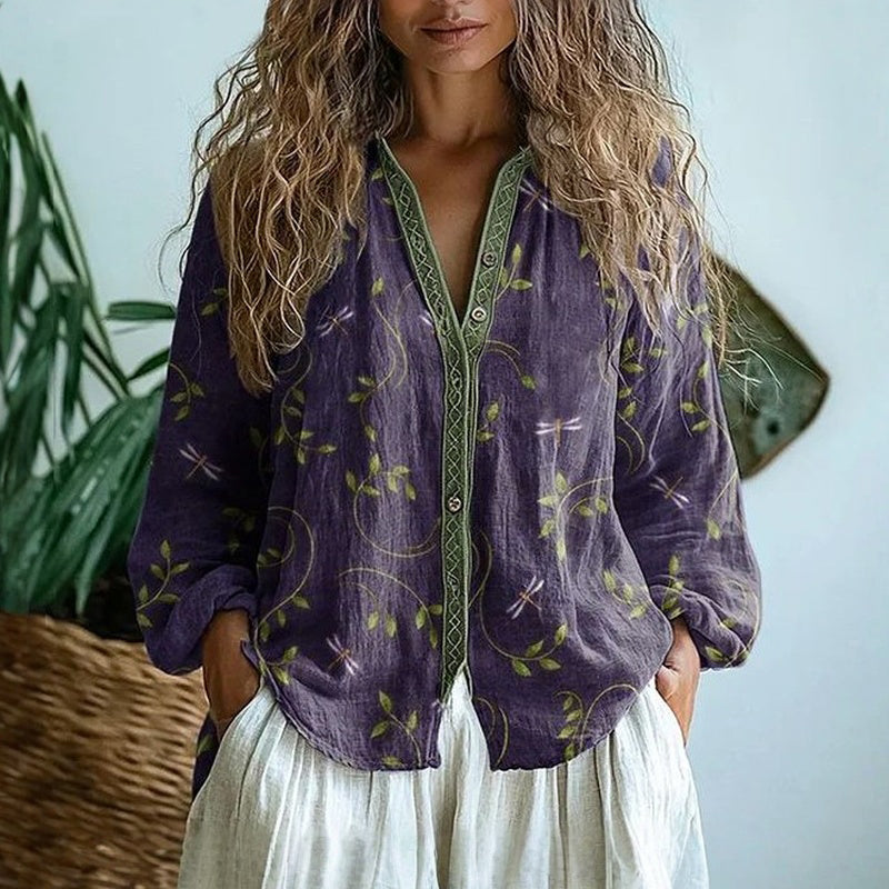 Brianna | Elegante Vintage Bladprint Blouse
