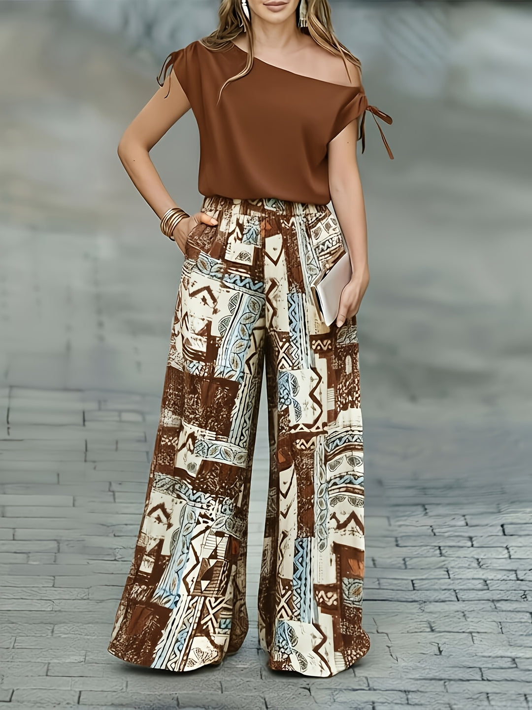 Rozemarijn | Elegante Tweedelige Set met Wijde Broek