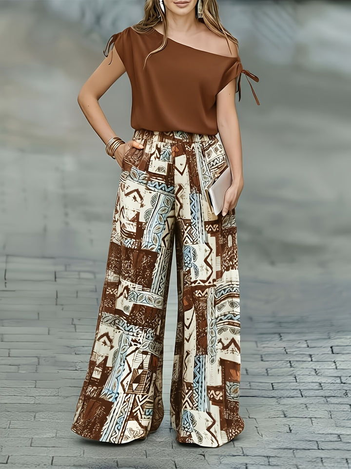 Rozemarijn | Elegante Tweedelige Set met Wijde Broek