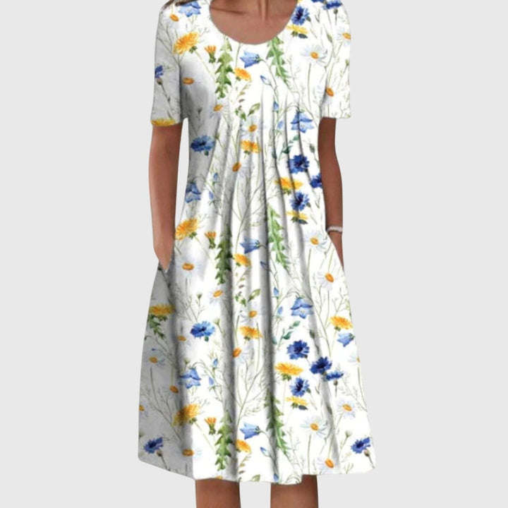 Maud | Fleurige Zomerjurk met Ronde Hals
