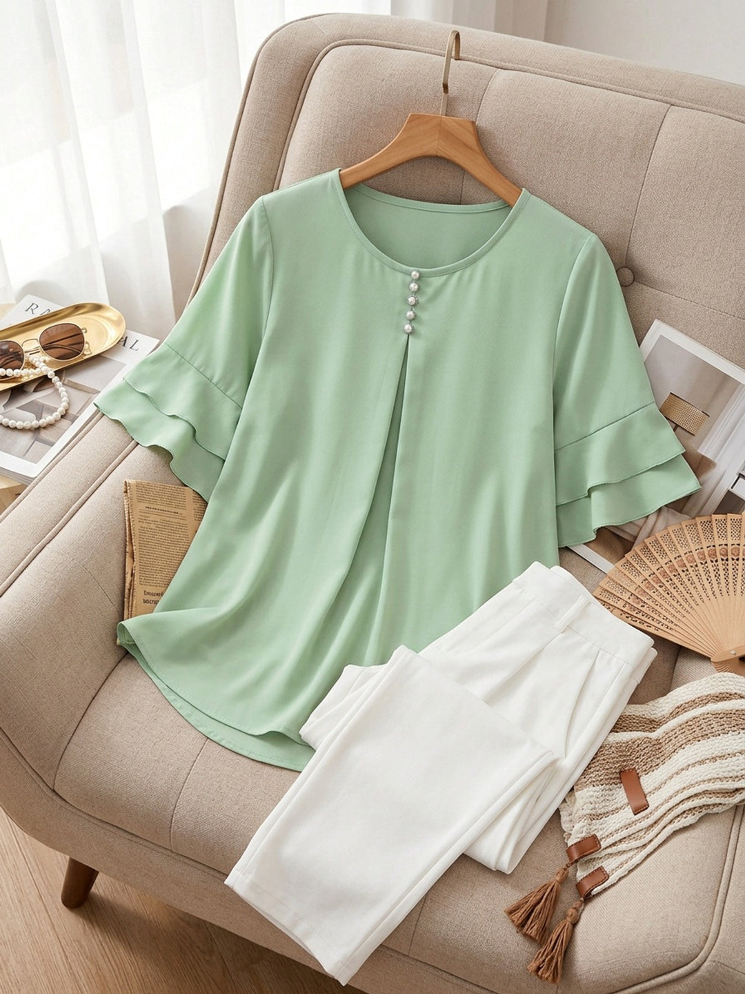 Rosalinde | Sierlijke Blouse met Ruchemouw