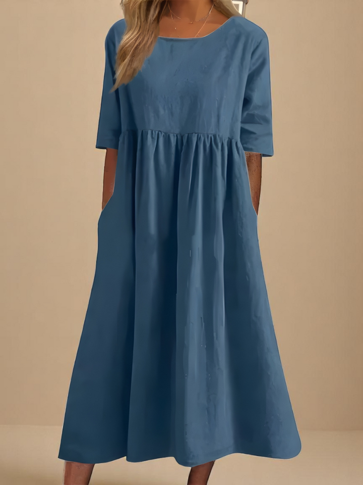 Catherine | Wijde Zomerjurk met Ronde Hals