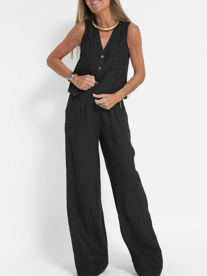 Leonie | Elegante Gilet Set met Wijde Broek