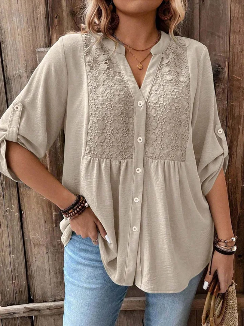 Lisanne | Verfijnde Blouse met Kant en V-hals
