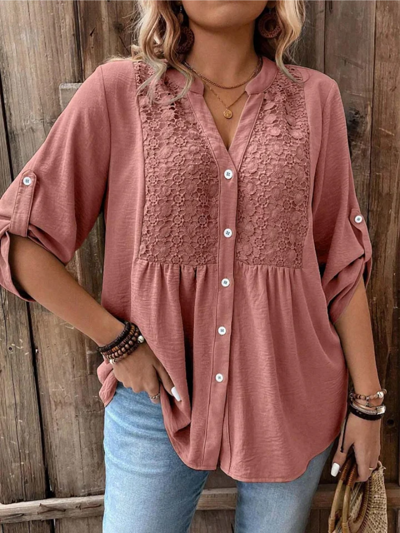 Lisanne | Verfijnde Blouse met Kant en V-hals