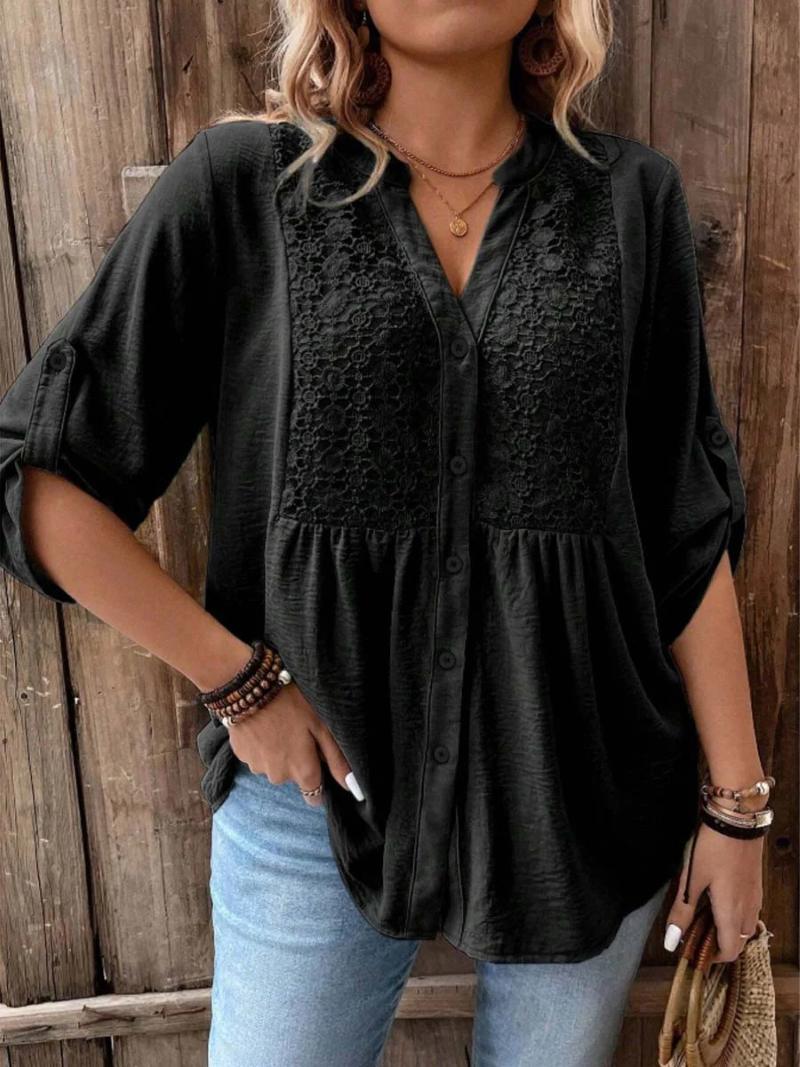 Lisanne | Verfijnde Blouse met Kant en V-hals