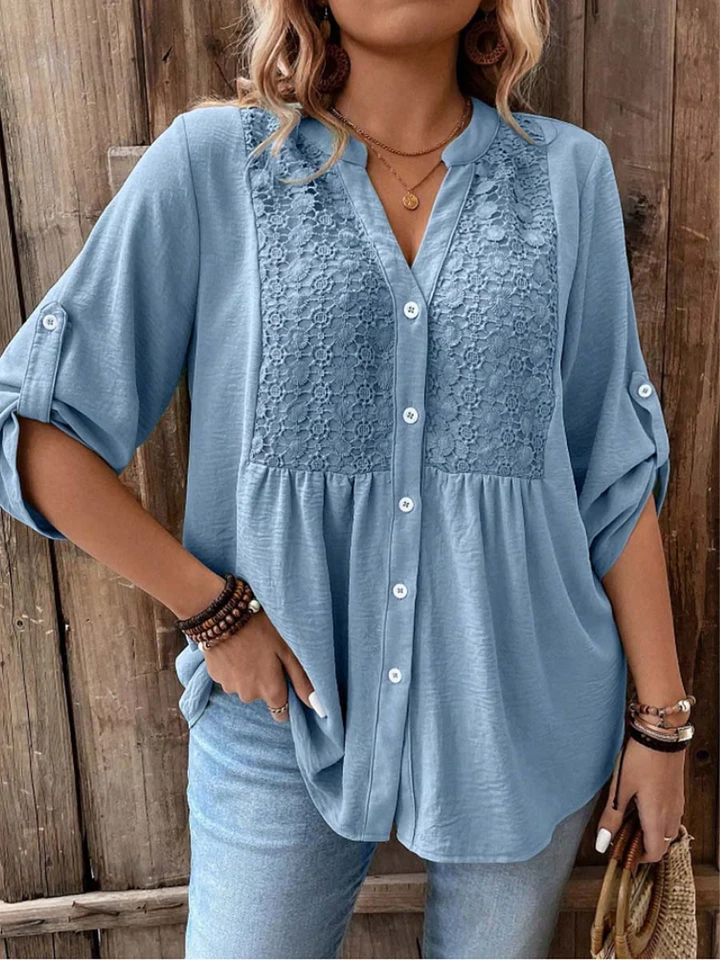 Lisanne | Verfijnde Blouse met Kant en V-hals