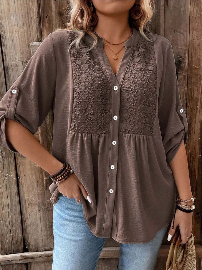 Lisanne | Verfijnde Blouse met Kant en V-hals