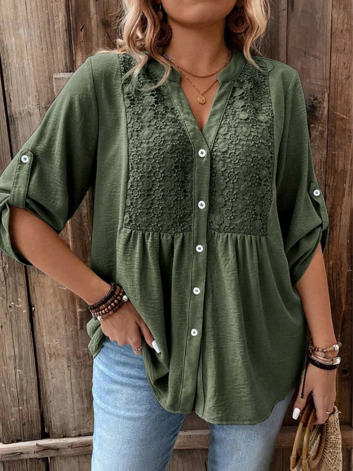 Lisanne | Verfijnde Blouse met Kant en V-hals