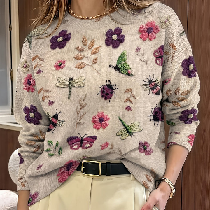 Marga | Bloemrijke Trui met Borduursels