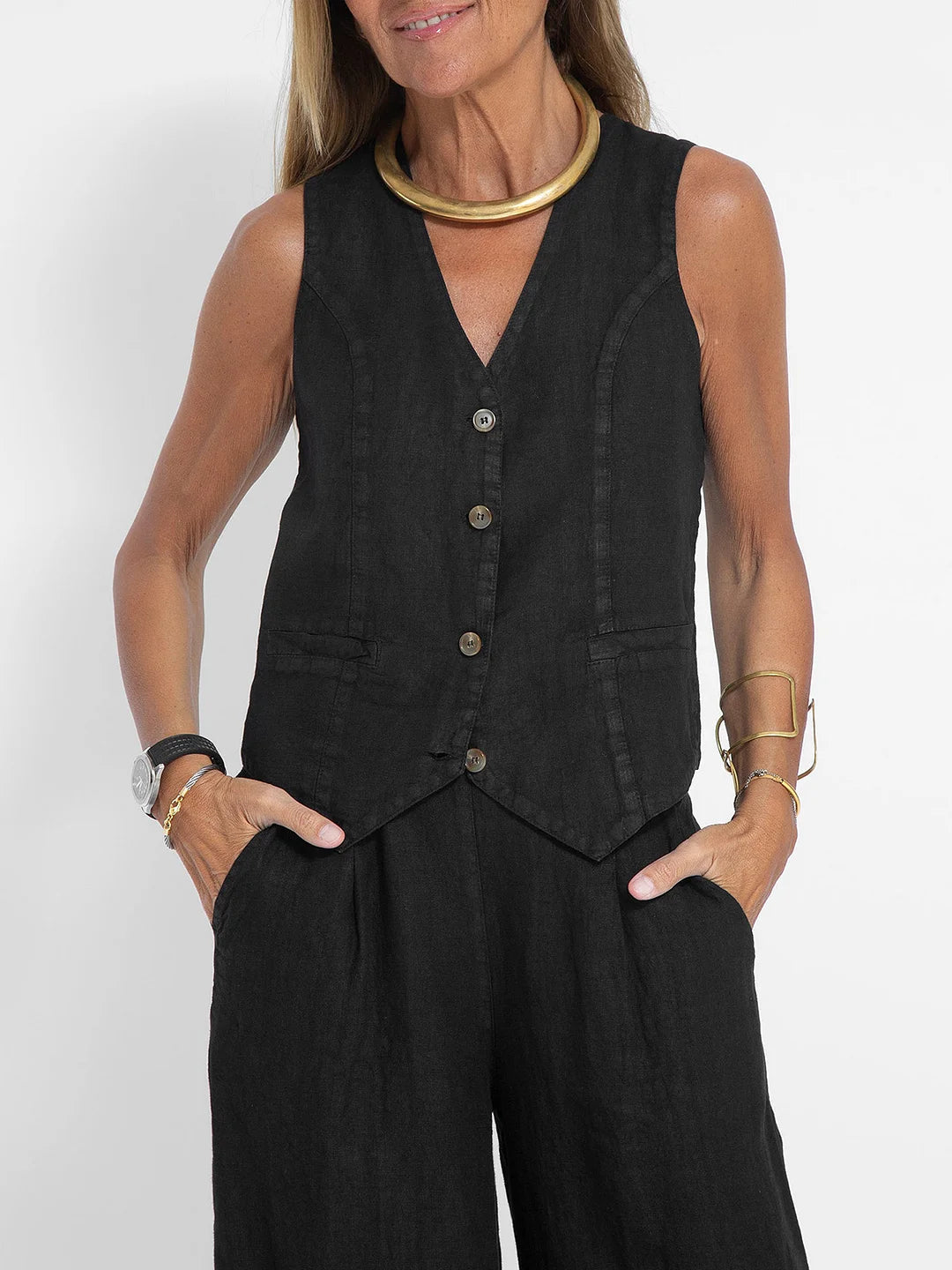Leonie | Elegante Gilet Set met Wijde Broek