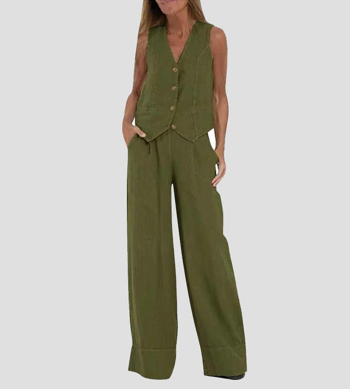 Leonie | Elegante Gilet Set met Wijde Broek