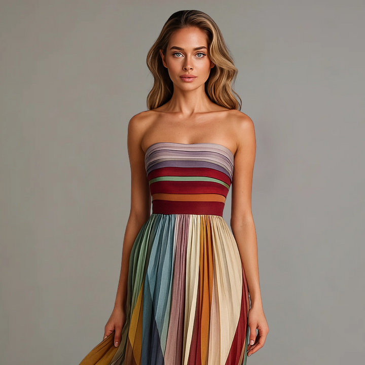 Feline | Kleurrijke Strapless Maxi Jurk