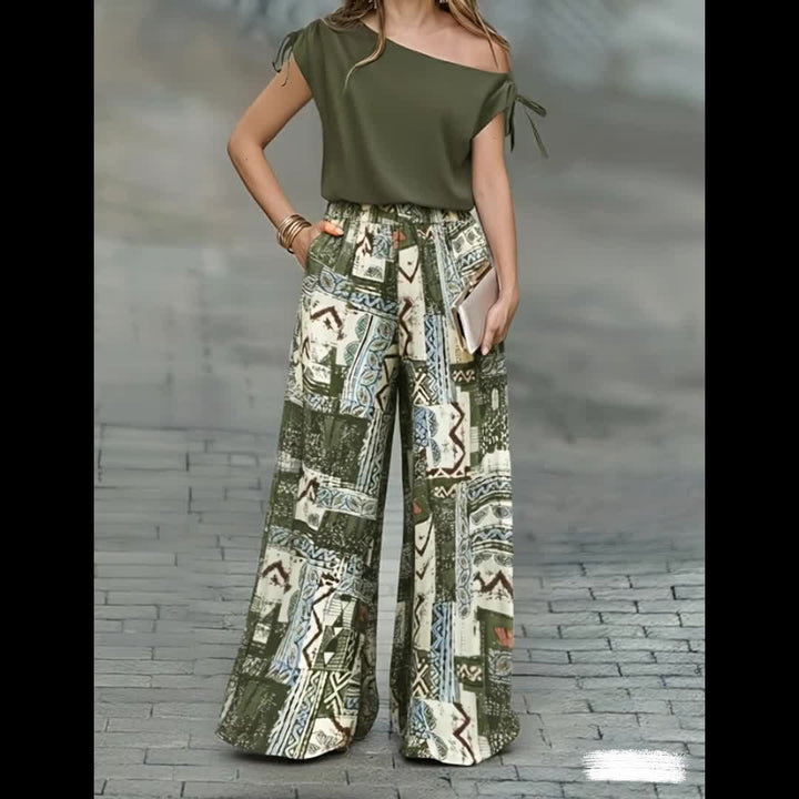 Rozemarijn | Elegante Tweedelige Set met Wijde Broek