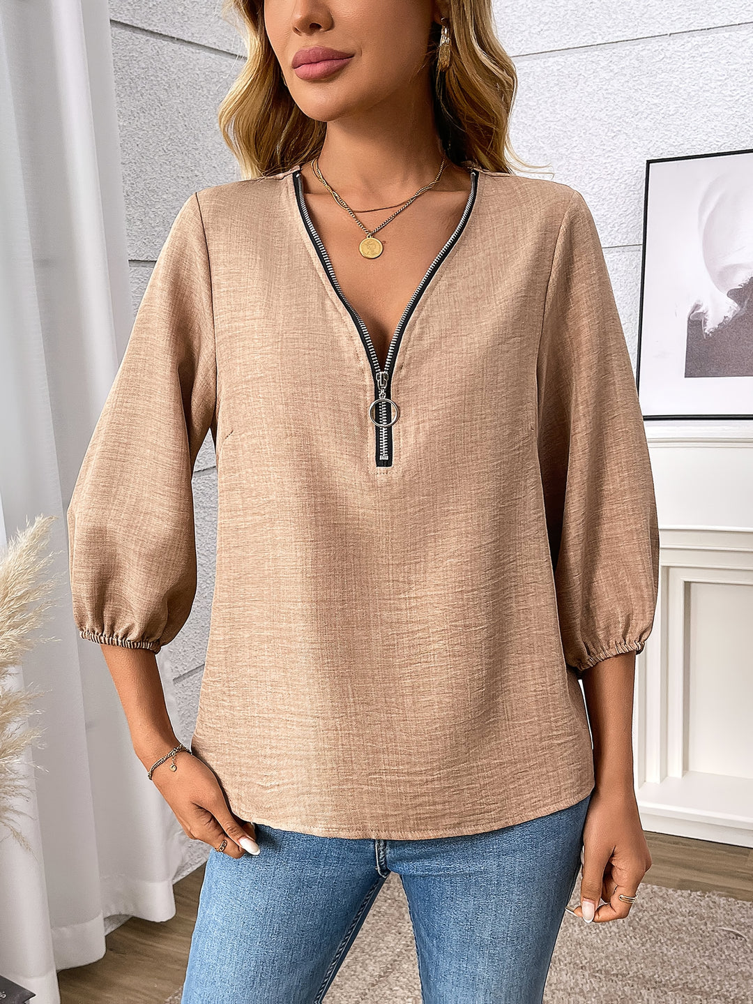 Josefien | Verfijnde Blouse met Driekwartmouw