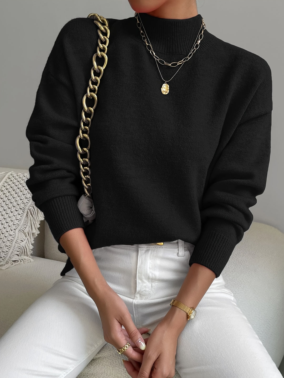 Britt | Elegante Trui met Opstaande Col
