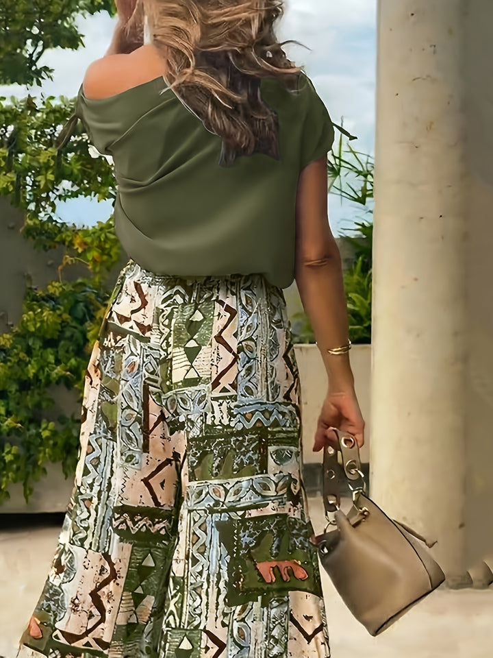 Rozemarijn | Elegante Tweedelige Set met Wijde Broek