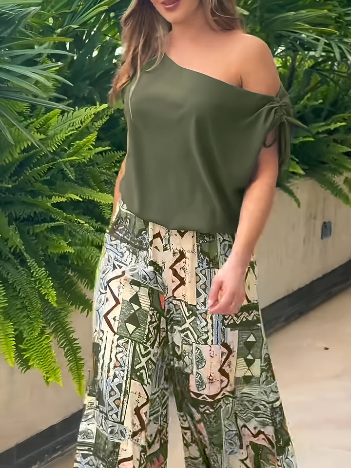 Rozemarijn | Elegante Tweedelige Set met Wijde Broek