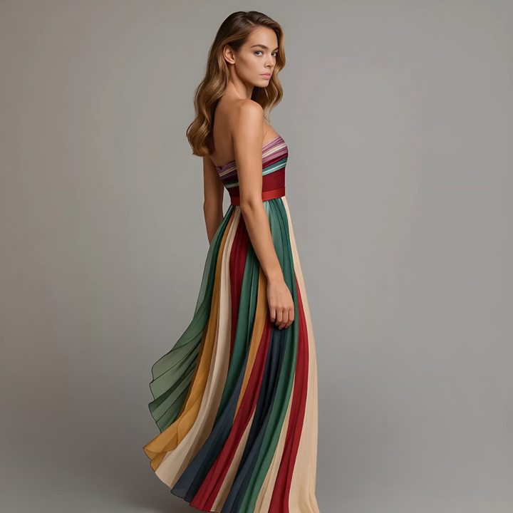 Feline | Kleurrijke Strapless Maxi Jurk