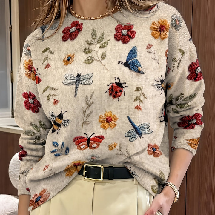 Marga | Bloemrijke Trui met Borduursels