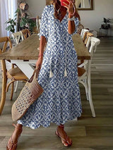 Sophia | Boho Vintage Zomerjurk met V-Hals