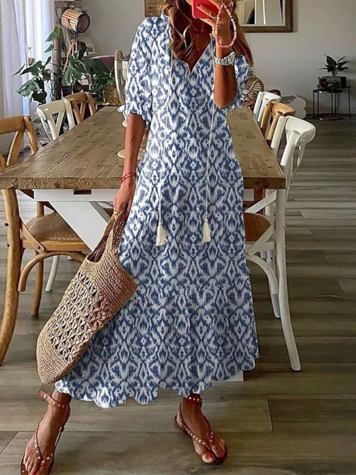 Sophia | Boho Vintage Zomerjurk met V-Hals