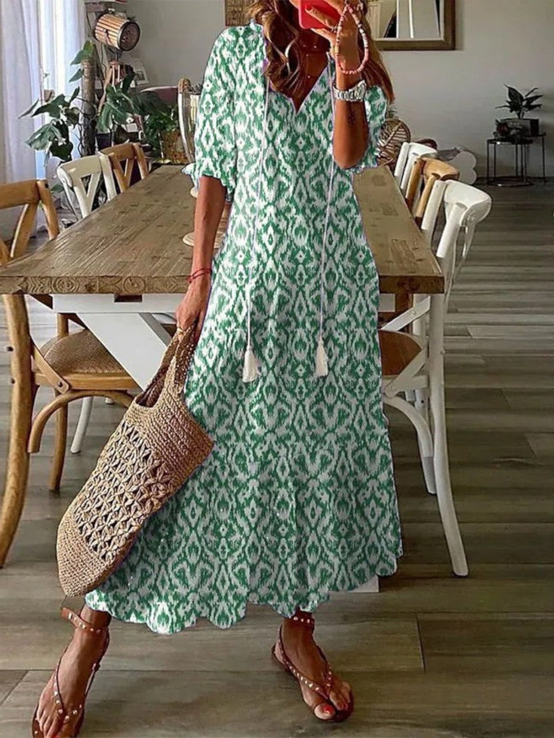 Sophia | Boho Vintage Zomerjurk met V-Hals