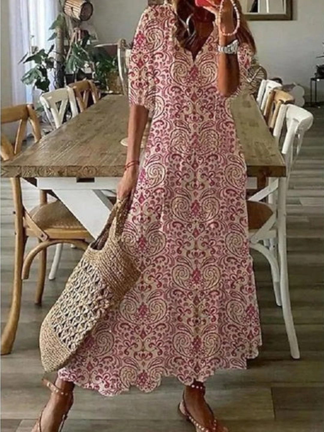 Sophia | Boho Vintage Zomerjurk met V-Hals