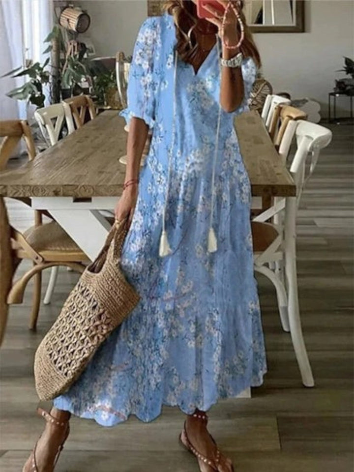 Sophia | Boho Vintage Zomerjurk met V-Hals