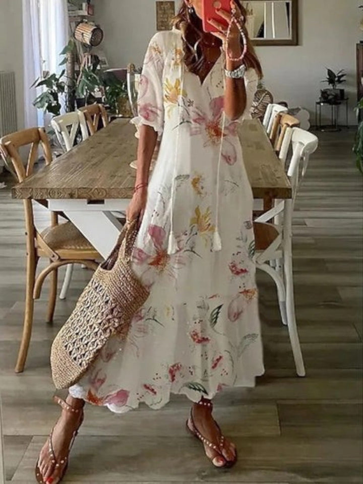 Sophia | Boho Vintage Zomerjurk met V-Hals