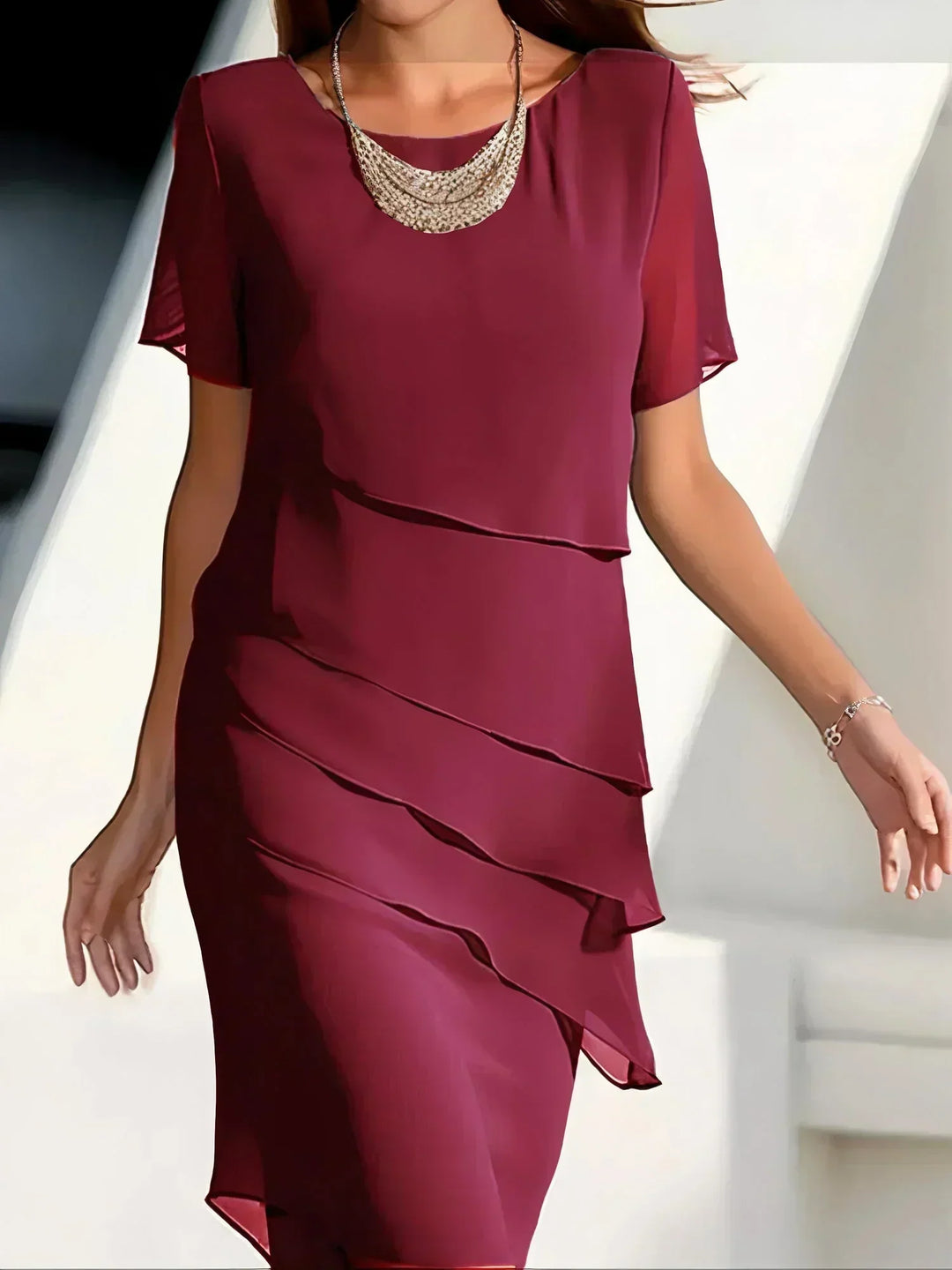 Alexa | Elegante Zwierige Jurk met Korte Mouwen
