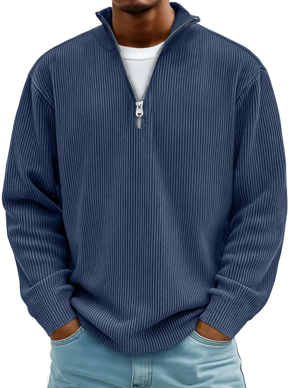 Lars | Halfzip Trui met Structuur