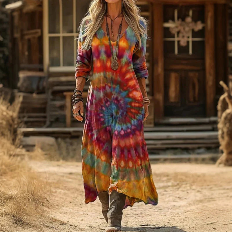 Fleur | Bohemian Maxi Jurk met Lange Mouwen