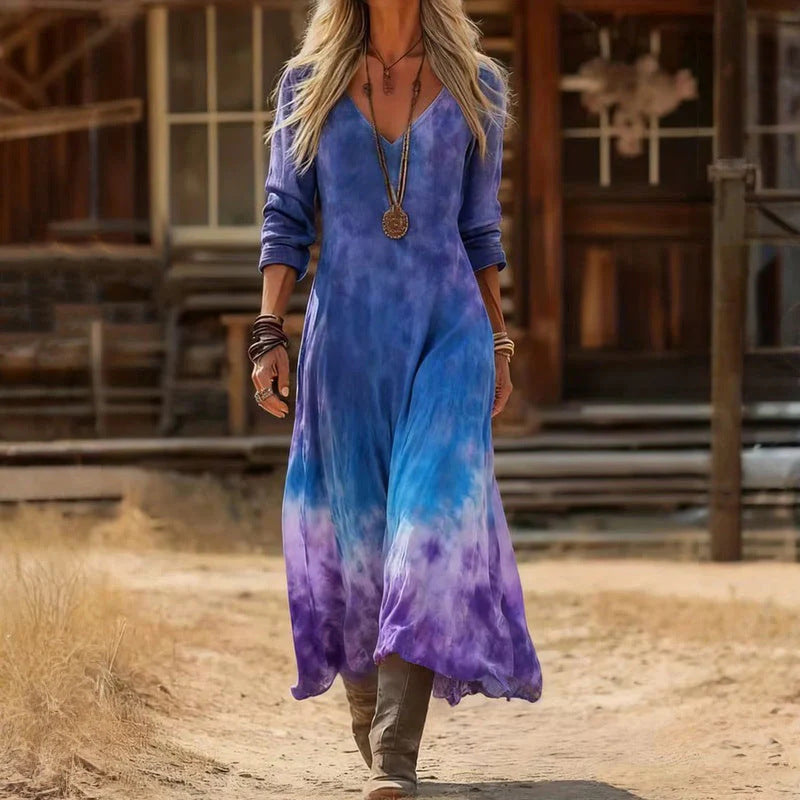 Fleur | Bohemian Maxi Jurk met Lange Mouwen