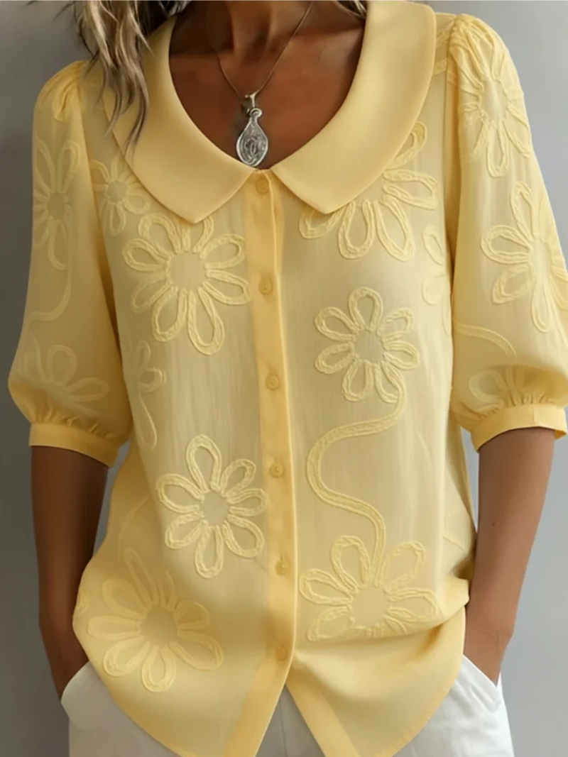 Bregje | Blouse met Bloemenreliëf