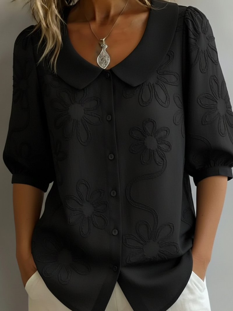 Bregje | Blouse met Bloemenreliëf