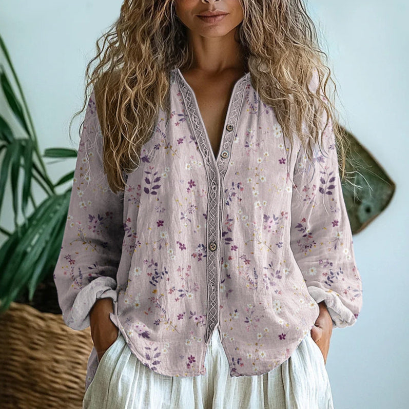 Brianna | Elegante Vintage Bladprint Blouse