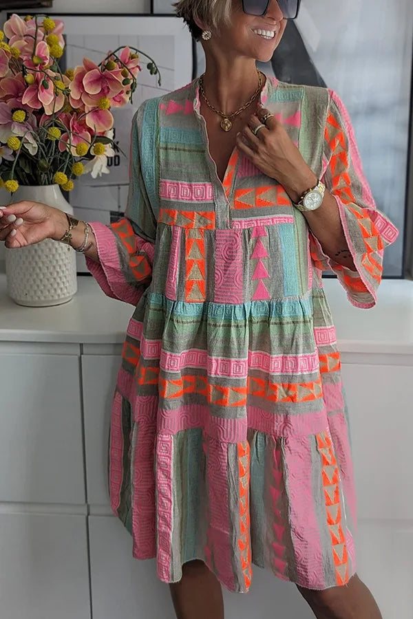 Astrid | Sierlijke Boho Jurk met Wijde Mouwen