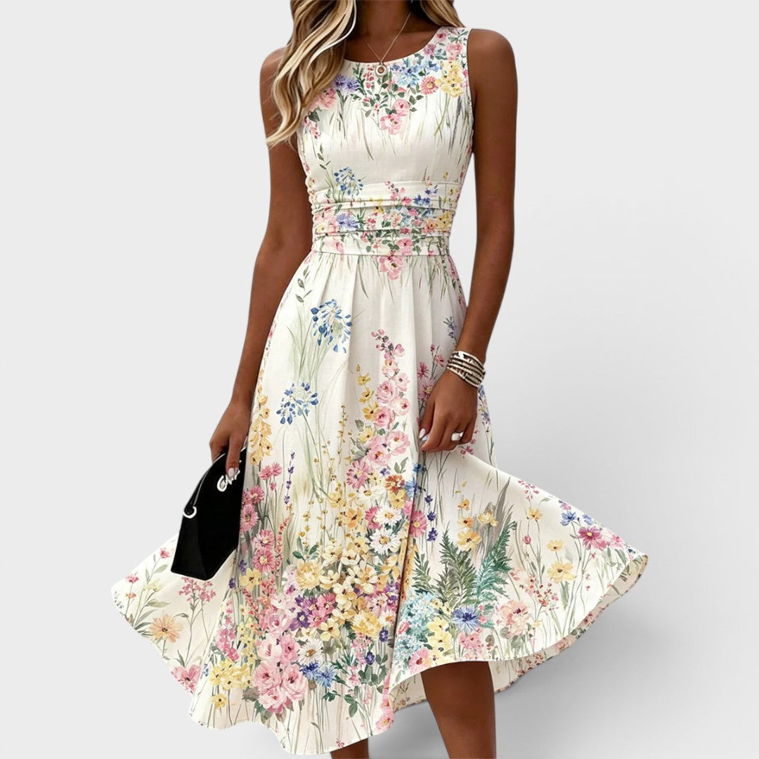 Heleen | Mouwloze Bloemen Midi-jurk