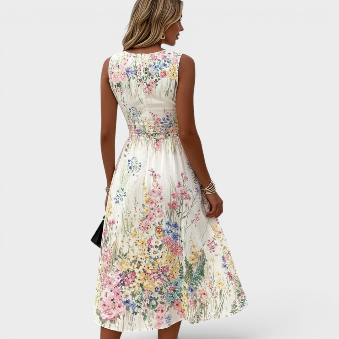 Heleen | Mouwloze Bloemen Midi-jurk