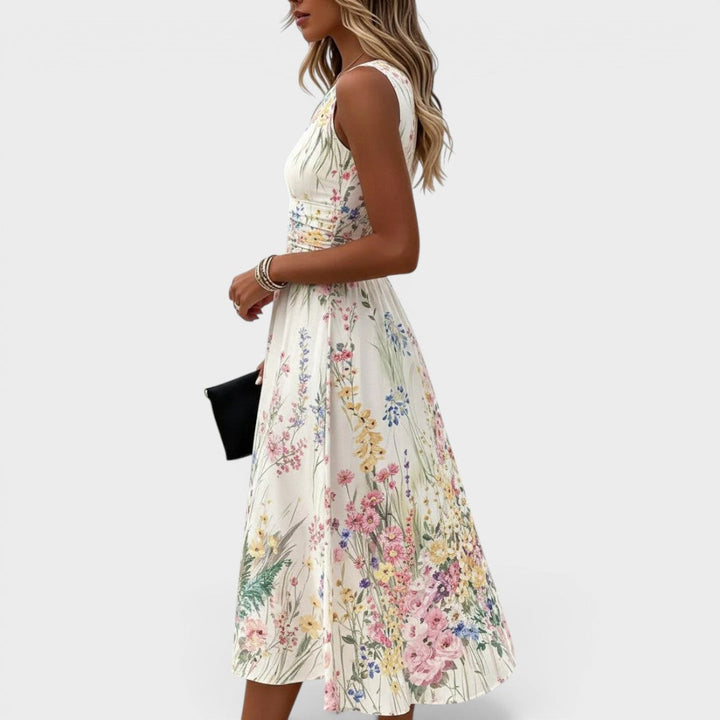Heleen | Mouwloze Bloemen Midi-jurk