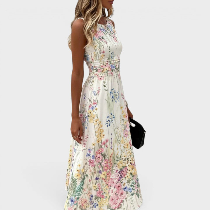 Heleen | Mouwloze Bloemen Midi-jurk